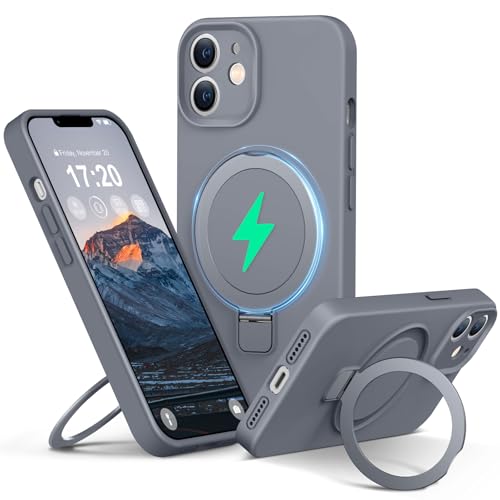 PuyaTeya Liquid Silicone Hülle für iPhone 11 mit Magnetisch Ring Ständer, Upgraded Kameraschutz Mil-Grade Drop Shockproof Anti-Scratch Microfiber Lining Silikon hülle(Grau) von PuyaTeya