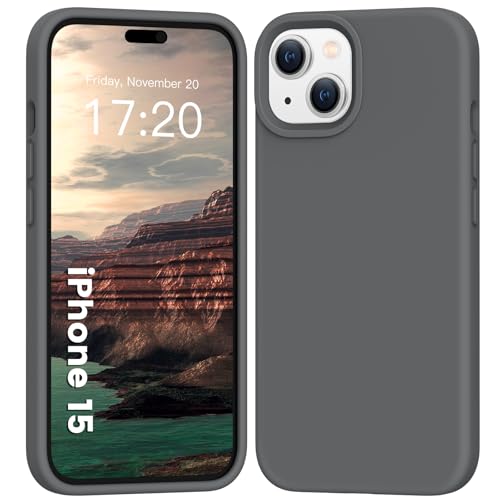 PuyaTeya Liquid Silikon handyhülle für iPhone 15 hülle, Hochwertiges Silikon, Ganzkörperschutz - 4 Schichten stoßfeste Handyhülle, kratzfestes weiches Mikrofaserfutter(Grau) von PuyaTeya
