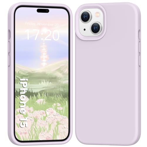 PuyaTeya Liquid Silikon handyhülle für iPhone 15 hülle, Hochwertiges Silikon, Ganzkörperschutz - 4 Schichten stoßfeste Handyhülle, kratzfestes weiches Mikrofaserfutter(Hell Lila) von PuyaTeya