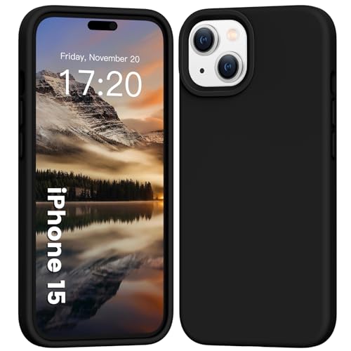 PuyaTeya Liquid Silikon handyhülle für iPhone 15 hülle, Hochwertiges Silikon, Ganzkörperschutz - 4 Schichten stoßfeste Handyhülle, kratzfestes weiches Mikrofaserfutter(Schwarz) von PuyaTeya