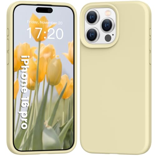 PuyaTeya Liquid Silikon handyhülle für iPhone 16 pro hülle, Hochwertiges Silikon, Ganzkörperschutz - 4 Schichten stoßfeste Handyhülle, kratzfestes weiches Mikrofaserfutter(Butter Gelb) von PuyaTeya