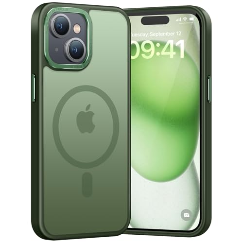 PuyaTeya Magnetisch für iPhone 15 Hülle, für Mag-Safe [TOP Magnetische Adsorption] [Militärschutz] Schutzhülle Samtige Touch Matt Anti-Kratzen Handyhülle für iPhone 15 (Dunkel Grün) von PuyaTeya