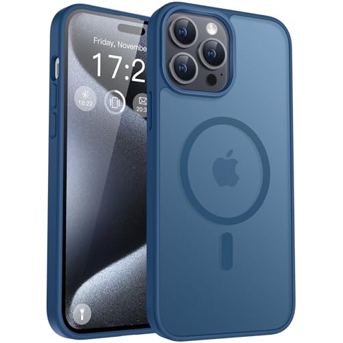 PuyaTeya für iPhone 15 pro Hülle, mit Magnetisch, Militärschutz Transluzent matt stoßfest Anti-Kratzen/Anti-Fingerprint/Anti-Glatte Handyhülle für iPhone 15 pro (Navy Blau) von PuyaTeya