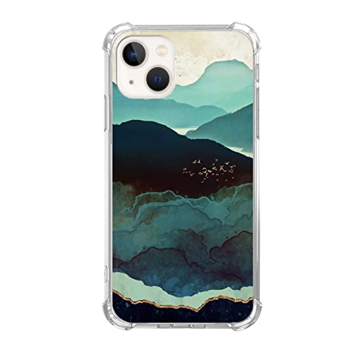 Pvflefkr Blue Mountain Birds Hülle Kompatibel mit iPhone 14, Ästhetische Landschaft Hülle für iPhone 14, Coole TPU Bumper Case Cover von Pvflefkr