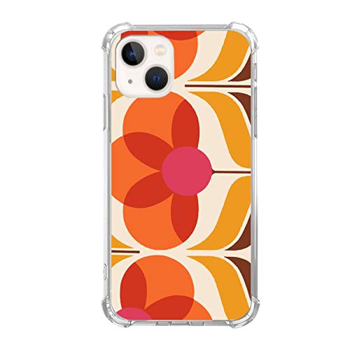 Pvflefkr Retro 70er Blumen Hülle Kompatibel mit iPhone 15 Plus, Vintage Vibe Rot Orange Rosa Floral Hülle für iPhone 15 Plus, Coole TPU Bumper Case Cover von Pvflefkr