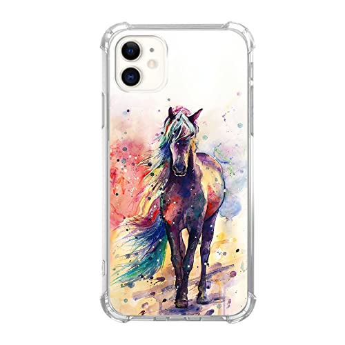 Pvflefkr Wasserfarben-Pferd für iPhone 11, Pferdemalerei Hülle für iPhone 11, coole TPU-Schutzhülle von Pvflefkr