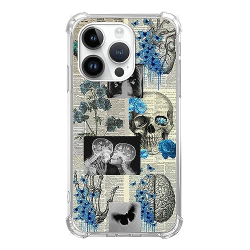 Vintage Ästhetische Anatomie Illustration Hülle Kompatibel mit iPhone 14 Pro, Schädel Schmetterling Hülle für iPhone 14 Pro, Coole TPU Bumper Handyhülle Cover von Pvflefkr