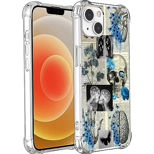 Vintage Ästhetische Anatomie Illustration Hülle Kompatibel mit iPhone 15, Schädel Schmetterling Hülle für iPhone 15, Coole TPU Bumper Handyhülle Cover von Pvflefkr