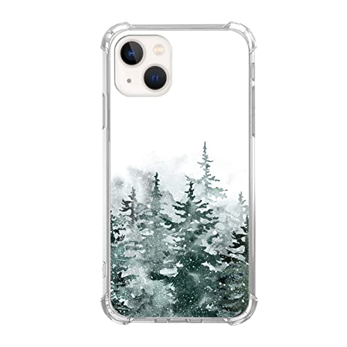 Winter Pine Trees Hülle Kompatibel mit iPhone 14 Plus, Schnee Wald Kunst Aesthetic Case für iPhone 14 Plus, Cool TPU Bumper Handyhülle Cover von Pvflefkr