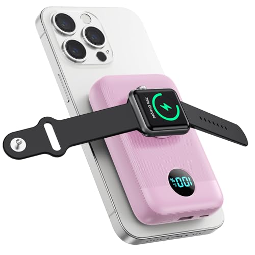 Magnetische Powerbank 10800mAh für Mag-Safe, 4-in-1 Wireless Power Bank mit i-Watch Ladegerät,QC4.0+PD 22.5W USB C Schnelles Laden Externe Akku mit LED-Display für Apple Watch/iPhone 15/14/13/12 Serie von Pxwaxpy