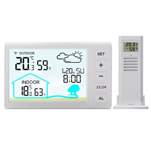 Wetterstation, Innen Im Freien Weather Station Draht Weniger, Farbdisplay Digitaler Atomtakt Innen Im Freien Thermometer Draht Weniger, Prognosewerkzeug mit Einstellbarer Wetterstation, Innen Im Freien Weather Station Draht Weniger, Farbdisplay Digitaler Atomtakt Innen Im Freien Thermometer Draht Weniger, Prognosewerkzeug mit Einstellbarer von Pyhodi