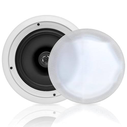 Pyle 20cm Einbaulautsprecher, Deckenlautsprecher, Flacher Woofer, 250W Wandlautsprecher, 2 Wege Lautsprecher, Ceiling Speaker, Stereonanlage, Montagesystem, Flush Mount Design, Weiß, Für Zuhause/ Büro von Pyle