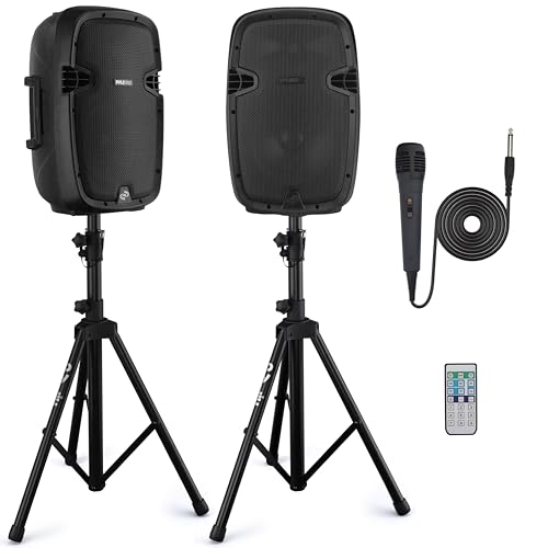 Pyle Subwoofer Aktiv + Subwoofer Passiv – Bassbox Set aus Aktiv Subwoofer + Passive Subwoofer, 1000W Lautsprecher Set mit Mikrofon, Ständern & Aktiv Lautsprecher Fernbedienung, Bluetooth Lautsprecher von Pyle