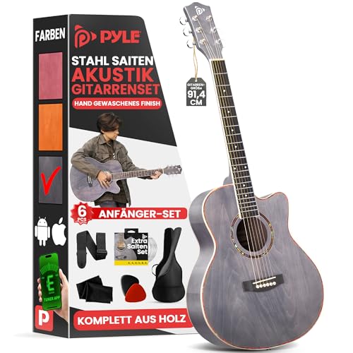 Pyle Akustikgitarren-Set, 3/4 Junior-Größe, Stahlsaiten-Instrument für Anfänger, Kinder, Erwachsene, 91,4 cm, mattes Grau Pyle Akustikgitarren-Set, 3/4 Junior-Größe, Stahlsaiten-Instrument für Anfänger, Kinder, Erwachsene, 91,4 cm, mattes Grau von Pyle