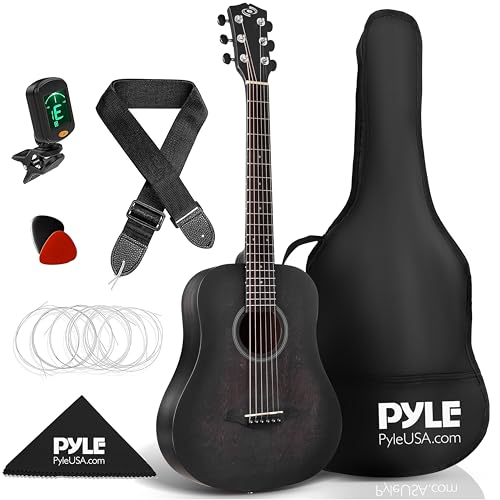 Pyle Akustik Gitarre, Acoustic Guitar, ½ Gitarre für Kinder & Anfänger, Konzertgitarre, Musikinstrument, Gitarren Set mit Tasche, Tuner& Plektrum, Ideal Für Gitarrenuntericht & Musikanfänger, Schwarz von Pyle