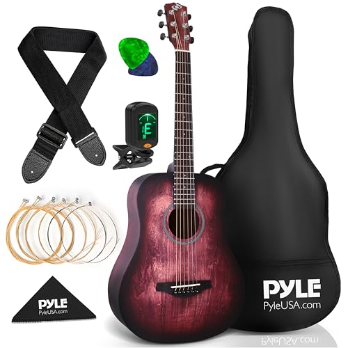 Pyle Akustikgitarren-Starter-Pack, 86,4 cm, ½ Junior-Größe 6, Lindenholz, rotes Burst-Design mit Zubehörtasche, Stahlsaiten, Nylongurt, Stimmgerät, Plektren, für Anfänger, rechts, PGA820 Pyle Akustikgitarren-Starter-Pack, 86,4 cm, ½ Junior-Größe 6, Lindenholz, rotes Burst-Design mit Zubehörtasche, Stahlsaiten, Nylongurt, Stimmgerät, Plektren, für Anfänger, rechts, PGA820 von Pyle