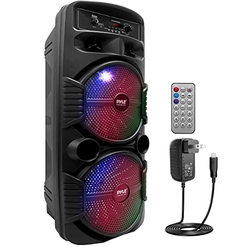 Pyle Bluetooth Lautsprecher - PA Anlage, Karaoke Maschine, Musikbox Groß, Partybox, Dual 8” Subwoofer, Tragbare Musikboxen 600W mit wiederaufladbaren Akku & Party Lichtern, USB/3.5mm AUX/Mic, FM Radio von Pyle