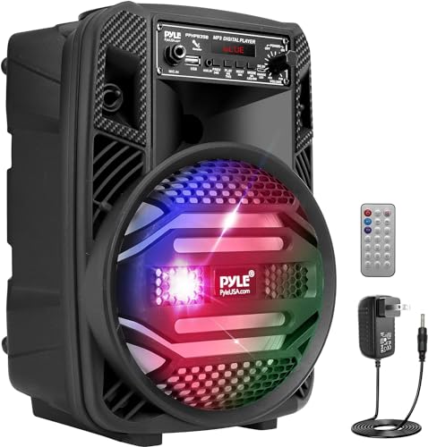 Pyle Bluetooth PA Musikbox, Partybox, Karaoke Maschine, Soundbox, Bluetooth Lautsprecher Groß, Musikanlage 300W, 8” Subwoofer, mobiles PA System, Akku, USB/MP3,AUX, Mic/Guitar Input, FM, Party Lichter von Pyle