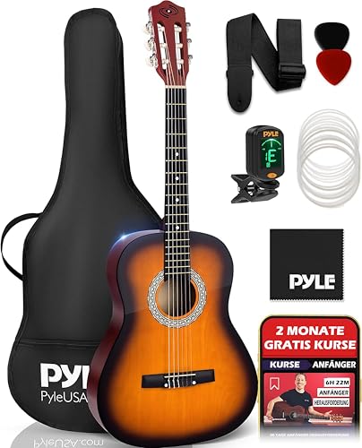 Pyle Gitarre Kinder ab 8 Jahre – Guitar Acoustic with Strings, Anfänger Gitarre 3/4, Konzertgitarre, Klassische Gitarre für Anfänger & Fortgeschrittene, mit Stimmgerät und Set, Handgemacht aus Holz von Pyle