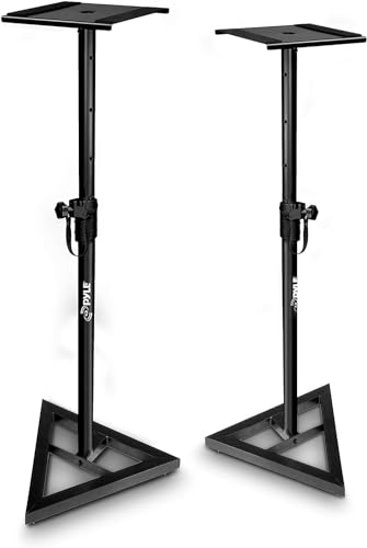 Pyle Lautsprecherständer, Boxenständer Höhenverstellbar 66-132cm, Universelles Boxenstativ, Lautsprecher, speaker stands, Stabile Dreiecksbasis Bodenspikes, Studio Monitor Ständer, Belastbar 40kg,Pair von Pyle