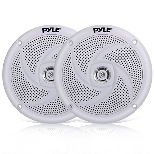Pyle Marine Speakers - 5.25 Inch 2 Way Waterproof and Weather Resistant Outdoor Audio Stereo Sound System with 180 Watt Power and Low Profile Slim Style - 1 Pair - PLMRS5W (White) von Pyle