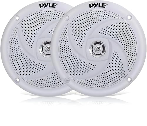 Pyle Marine Speakers - 5.25 Inch 2 Way Waterproof and Weather Resistant Outdoor Audio Stereo Sound System with 180 Watt Power and Low Profile Slim Style - 1 Pair - PLMRS5W (White) von Pyle