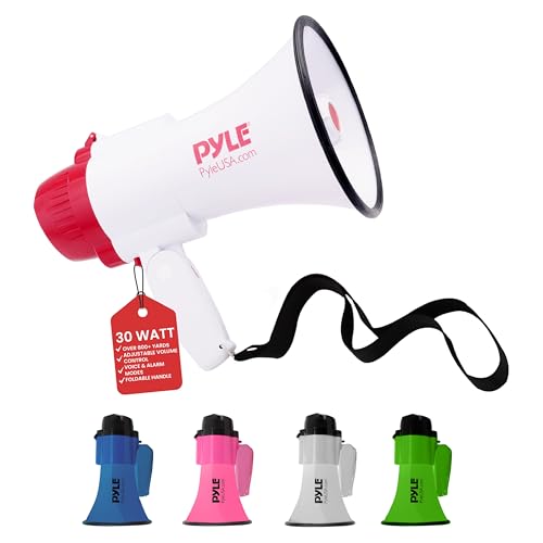 Pyle Megaphon PMP35R PA Bullhorn mit integriertem Sirenenalarm Modus und Verstärker mit Sprachrekorder und Lautstärkeregler, 30 W, 800 Yard Range, Weiß von Pyle