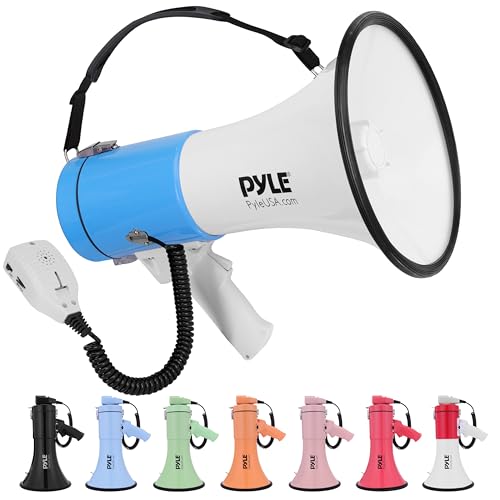 Pyle Megaphon mit Sirene, Signalhorn – Siren Megaphone – Signalhorn, Megafon Erwachsene 50 Watt, Faltbare Megaphone mit Sirene & Mikrofon, Lautstärke Einstellbar & Batteriebetrieben, Reichweite: 1100m von Pyle