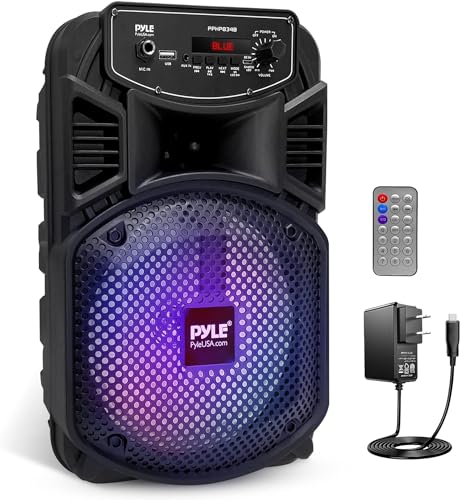 Pyle PA Bluetooth Lautsprecher, Karaoke Maschine, Musikbox Bluetooth Box mit Fernbedienung, Partybox, Rechargeable, 8” Subwoofer, 1” Tweeter, Partybeleuchtung, MP3/USB, Radio, 300W von Pyle