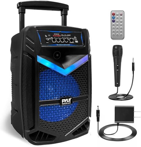 Pyle PA Bluetooth Lautsprecher, Karaoke Maschine und Karaoke Mikrofon, Musikbox Bluetooth Box, Partybox, Rechargeable mit 12” Subwoofer, 1” Tweeter, Aufnahmefunktion, Partybeleuchtung, USB/SD-Radio von Pyle