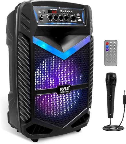 Pyle PA Bluetooth Lautsprecher- Karaoke Maschine mit Karaoke Mikrofon, 600W, Musikbox Bluetooth Box, Partybox, Rechargeable, 10” Subwoofer, 1” Tweeter, Aufnahmefunktion, Partybeleuchtung, USB/SD-Radio von Pyle