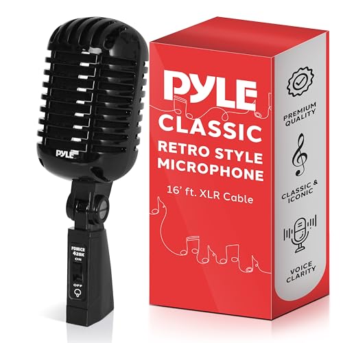 Pyle Dynamisches Mikrofon, Klassisches Retro Vintage Style- Mic, Mikrofon, Gesangmikrofon- mit 5m XLR-Kabel- Kompatibel mit universellem Ständer, Für Live-Auftritte & Studioaufnahmen, Schwarz von Pyle