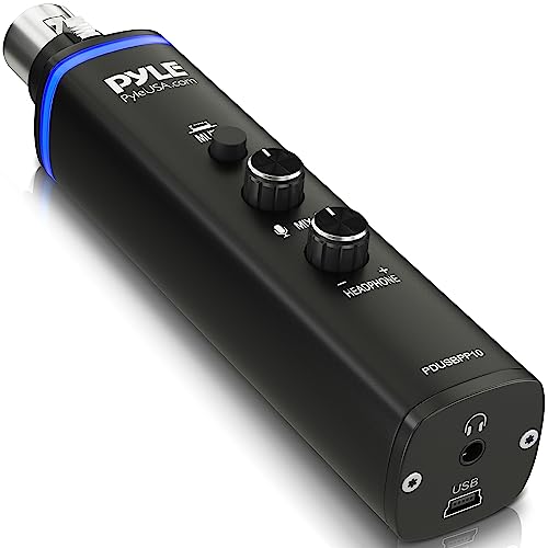 Pyle PDUSBPP10 Mikrofon-Adapter XLR-auf-USB-Signal-Adapter für Digitale Aufnahmen mit Mix-Audio-Steuerung, +48 V Phantomspeisung, Kopfhörer-Lautstärke, USB-Kabel von Pyle