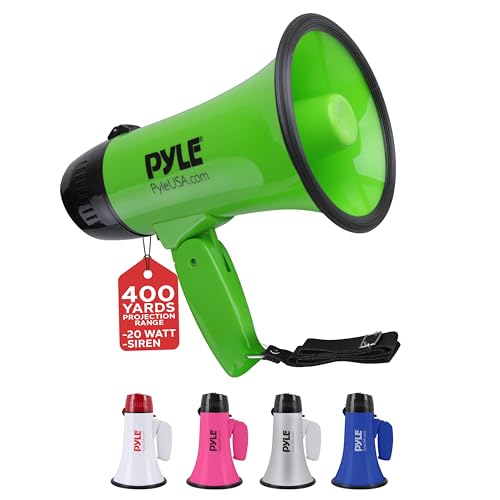 Pyle PMP22GR Tragbarer Megaphon-Lautsprecher Sirene Bullhorn – Kompakt und batteriebetrieben mit 20 Watt Leistung, Mikrofon, 2 Modi, PA-Sound (Grün) von Pyle