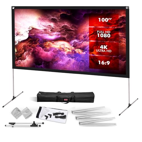 Pyle PRJOS100 Projektor-Leinwand mit Ständer, 100 Zoll, 16:9, HD, 4K, tragbar, leicht, freistehend, faltbar, für drinnen und draußen, Filmprojektionsdisplay mit Rahmen für Heimkino Pyle PRJOS100 Projektor-Leinwand mit Ständer, 100 Zoll, 16:9, HD, 4K, tragbar, leicht, freistehend, faltbar, für drinnen und draußen, Filmprojektionsdisplay mit Rahmen für Heimkino von Pyle