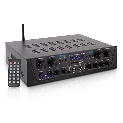 Pyle PTA44BT Karaoke-Bluetooth-Verstärker, kabellos, 4-Kanal-Stereo-Audio-Heimkino-Lautsprecher, Sound-Leistungsempfänger mit AUX-IN, UKW, Cinch-Subwoofer-Lautsprecher, Ausgang, USB, Mikrofon in mit Pyle PTA44BT Karaoke-Bluetooth-Verstärker, kabellos, 4-Kanal-Stereo-Audio-Heimkino-Lautsprecher, Sound-Leistungsempfänger mit AUX-IN, UKW, Cinch-Subwoofer-Lautsprecher, Ausgang, USB, Mikrofon in mit von Pyle