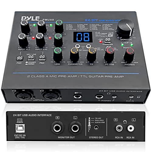 Pyle Professionelles USB-Audio-Interface mit Mikrofon-/Line-, Gitarren-, AUX-Stereo- und Cinch-Eingängen, Telefon-/Stereo-/Monitorausgänge, ideal zum Spielen und Aufnehmen, voreingestellte 24 digitale von Pyle