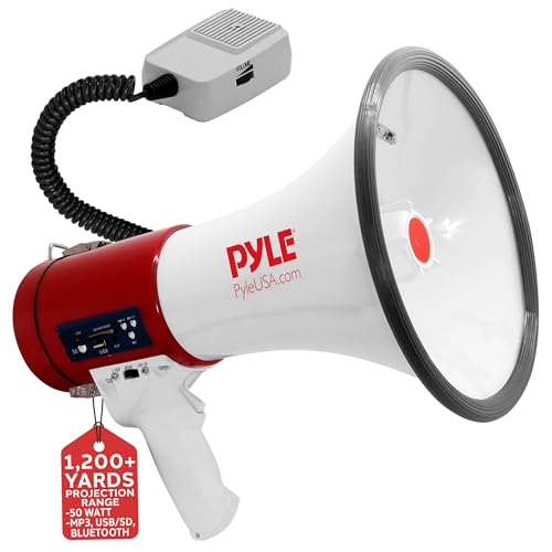 Pyle Signalhorn, Megaphon mit Sirene – Megaphone with Siren – Megafon mit Sirene & Mikrofon, Handsirene als Polizei Sirene, Air Fussball Tröte zum Anfeuern, Faltbare Megafon Kinder & Erwachsene von Pyle