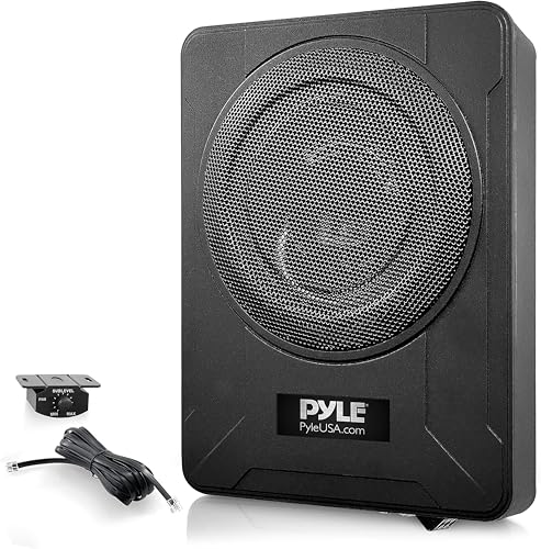 Pyle 20,32 cm Niedrigprofil-Verstärkter Subwoofer - 600 Watt Kompakter Aktiver Unterbau-Auto-Subwoofer mit eingebautem Verstärker, Niedrig- und Hochpegeleingängen für Auto-Audio-System von Pyle