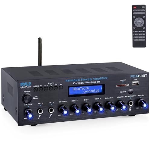 Pyle Verstärker, AV Receiver, Mini Verstärker, Stereo Verstärker, Bluetooth Verstärker, 200W- Amplifer, Stereo Receiver- Multi Channel mit FM- Radio, BT, USB/SD, AUX, RCA, Mic-Eingang, BT & FM Antenne von Pyle