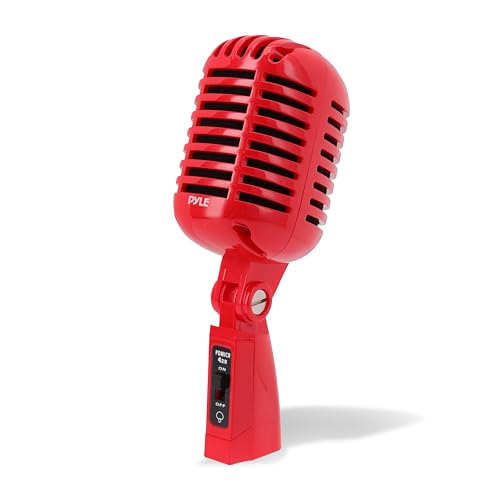 Pyle Mikrofon, Dynamisches Mikrofon, Klassisches Retro Vintage Style- Mic, Gesangmikrofon- mit 4,88 m XLR-Kabel- Kompatibel mit universellem Ständer, Für Live-Auftritte & Studioaufnahmen, Rot von Pyle