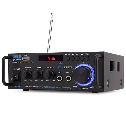Pyle Verstärker, HiFi Verstärker, Bluetooth Verstärker, Stereo Receiver- mit Surround Sound, Bluetooth Amplifier- 200W 2 Kanäle mit RCA, USB, SD, MIC-Eingang, FM-Radio, Amp- Für Studio, Heimkino von Pyle
