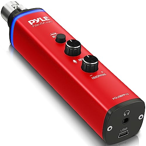 pyle Mikrofon XLR auf USB Signalkonverter Adapter Universal Windows Mac Plug and Play Mic to PC Adapter für Digitale Aufnahmeschnittstelle, Mix Audio Control, 48V Phantomspeisung, USB-Kabel (Rot) von Pyle