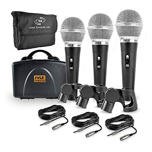 pyle Professionelles dynamisches Mikrofon-Set mit Nierencharakteristik, unidirektionales Gesangs-Handmikrofon mit Tragetasche und Tasche, Halter/Clip und 7,9 m XLR-Audiokabel auf 1/4 Zoll von Pyle