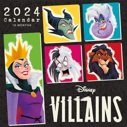 Disney Bösewicht Kalender 2024 (Darker Side of Childhood Design) - Ein Monat je Seite 30cm x 30cm Offizielles Lizenzprodukt von Pyramid International