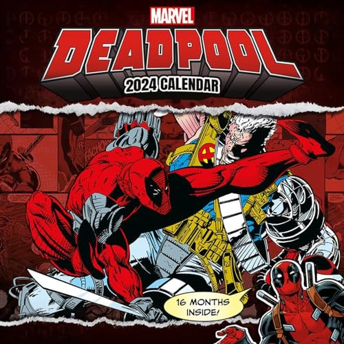 Marvel Deadpool Kalender 2024 - Ein Monat je Seite 30cm x 30cm Offizielles Lizenzprodukt von Pyramid International