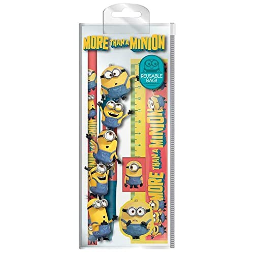 Minions Geschenkset 5-teiliges Schreibwaren-Set mit Stift, Bleistift, Lineal, Anspitzer und Radiergummi (More Than Minion Design) - Offizielles Merchandise von Pyramid International