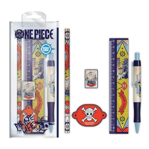 One Piece Stationery Set (Going Merry Design) 5-teiliges Federmäppchen mit Schulbedarf - Offizielles Merchandise von Pyramid International