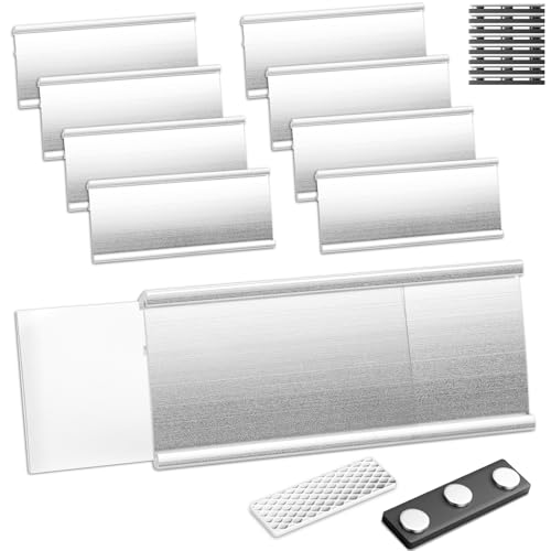 8 Stück Namensschilder Magnet Namensschilder für Kleidung Magnet 72 x 31 mm Namensschild Magnetisch mit Papierschlitz Eloxiert Transparente Professionell Namensschild Magnet mit Starkem Magnet(Silber) von Pyroclasia