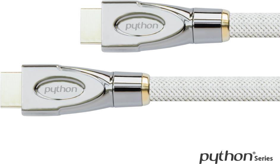 Anschlusskabel High-Speed-HDMI® mit Ethernet 4K2K / UHD, AKTIV, 24K vergoldete Kontakte, OFC, Nylongeflecht weiß, 25m, PYTHON® Series (GC-M0169) von Python